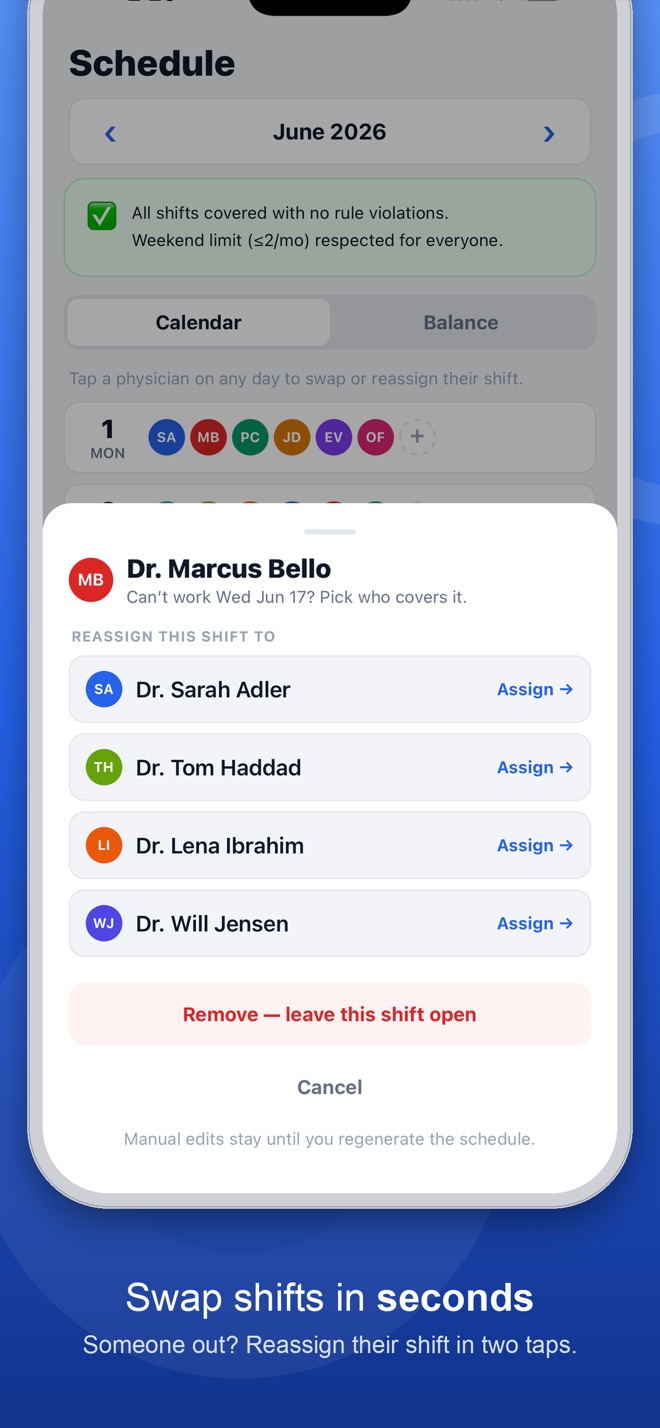 Swapping or reassigning a shift