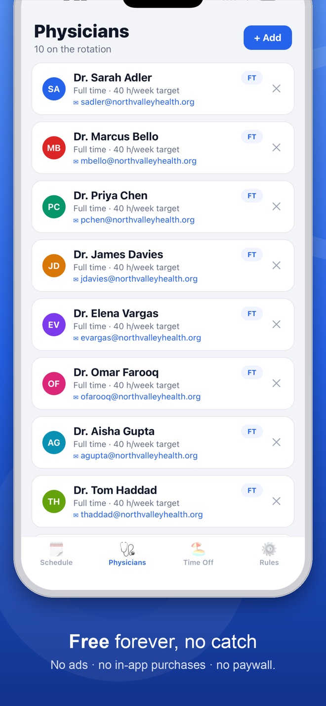 The physician roster — free forever